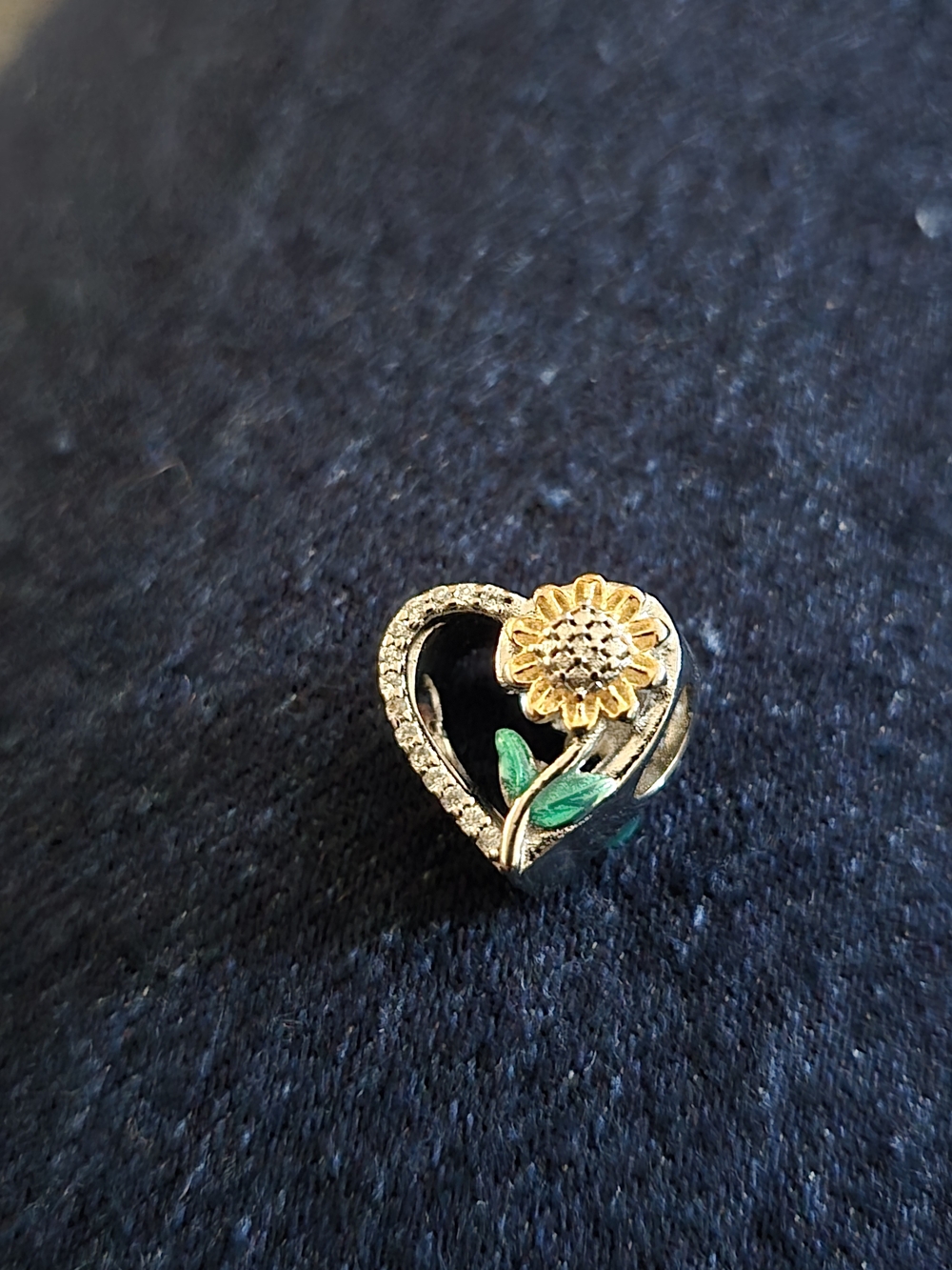 Sterling Silver Sunflower Heart Charm